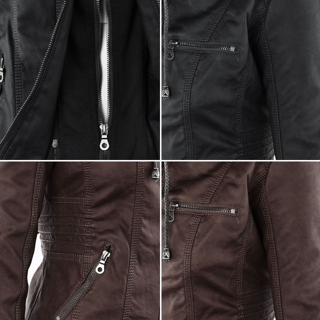 Fitted Biker Jacket with Hood and Structured Stitch Detail