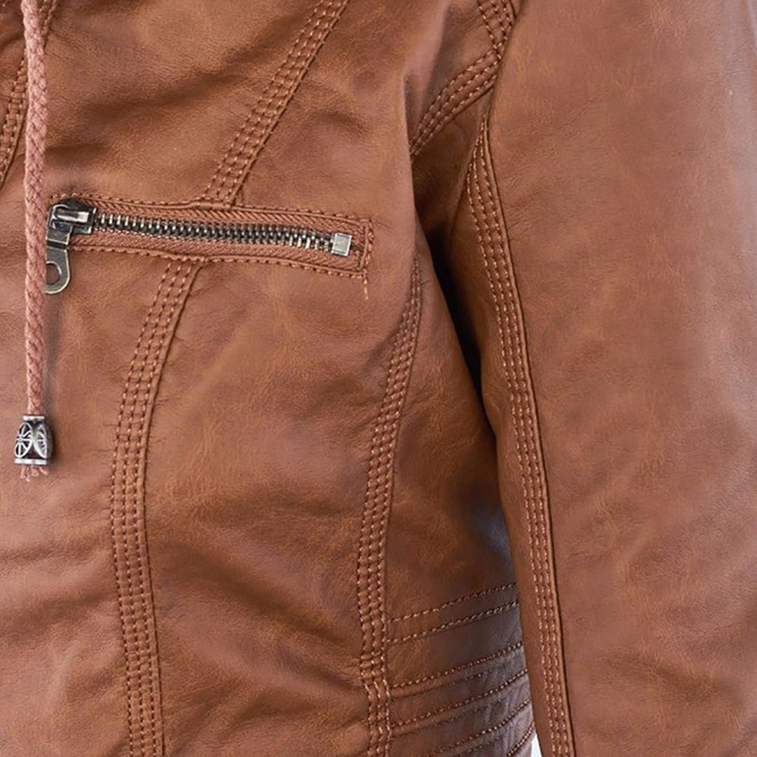 Fitted Biker Jacket with Hood and Structured Stitch Detail