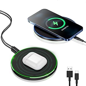 Slim Wireless Charging Pad with USB C Cable and LED Indicator