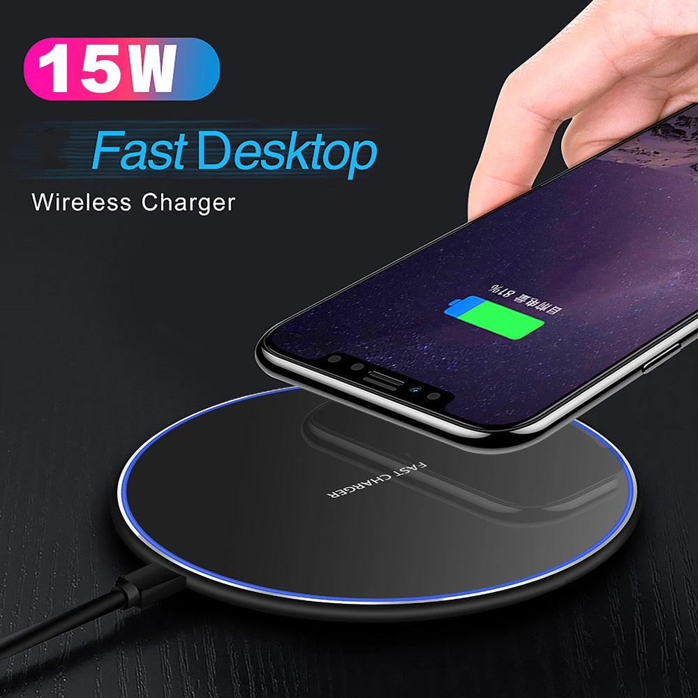 Slim Wireless Charging Pad with USB C Cable and LED Indicator