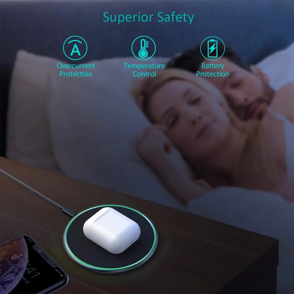 Slim Wireless Charging Pad with USB C Cable and LED Indicator