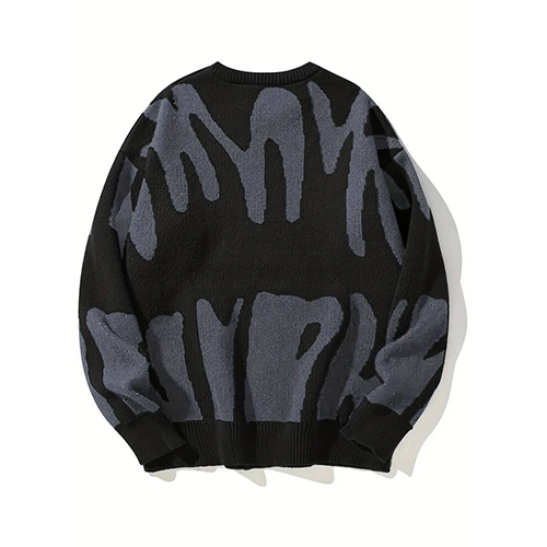 Bold Pattern Knit Sweater with Relaxed Fit and Crewneck Design