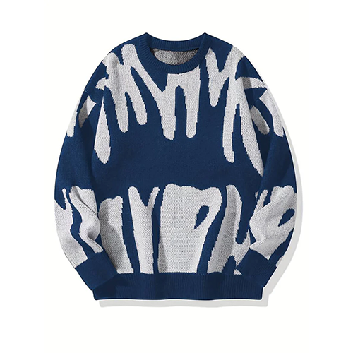 Bold Pattern Knit Sweater with Relaxed Fit and Crewneck Design
