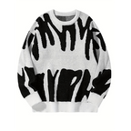 Bold Pattern Knit Sweater with Relaxed Fit and Crewneck Design