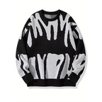 Bold Pattern Knit Sweater with Relaxed Fit and Crewneck Design
