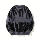 Bold Pattern Knit Sweater with Relaxed Fit and Crewneck Design