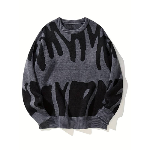 Bold Pattern Knit Sweater with Relaxed Fit and Crewneck Design