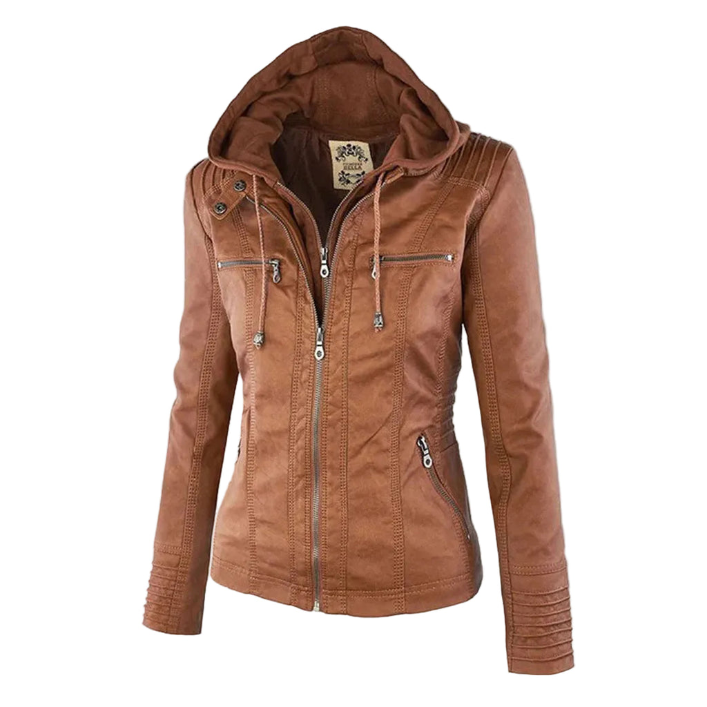 Fitted Biker Jacket with Hood and Structured Stitch Detail