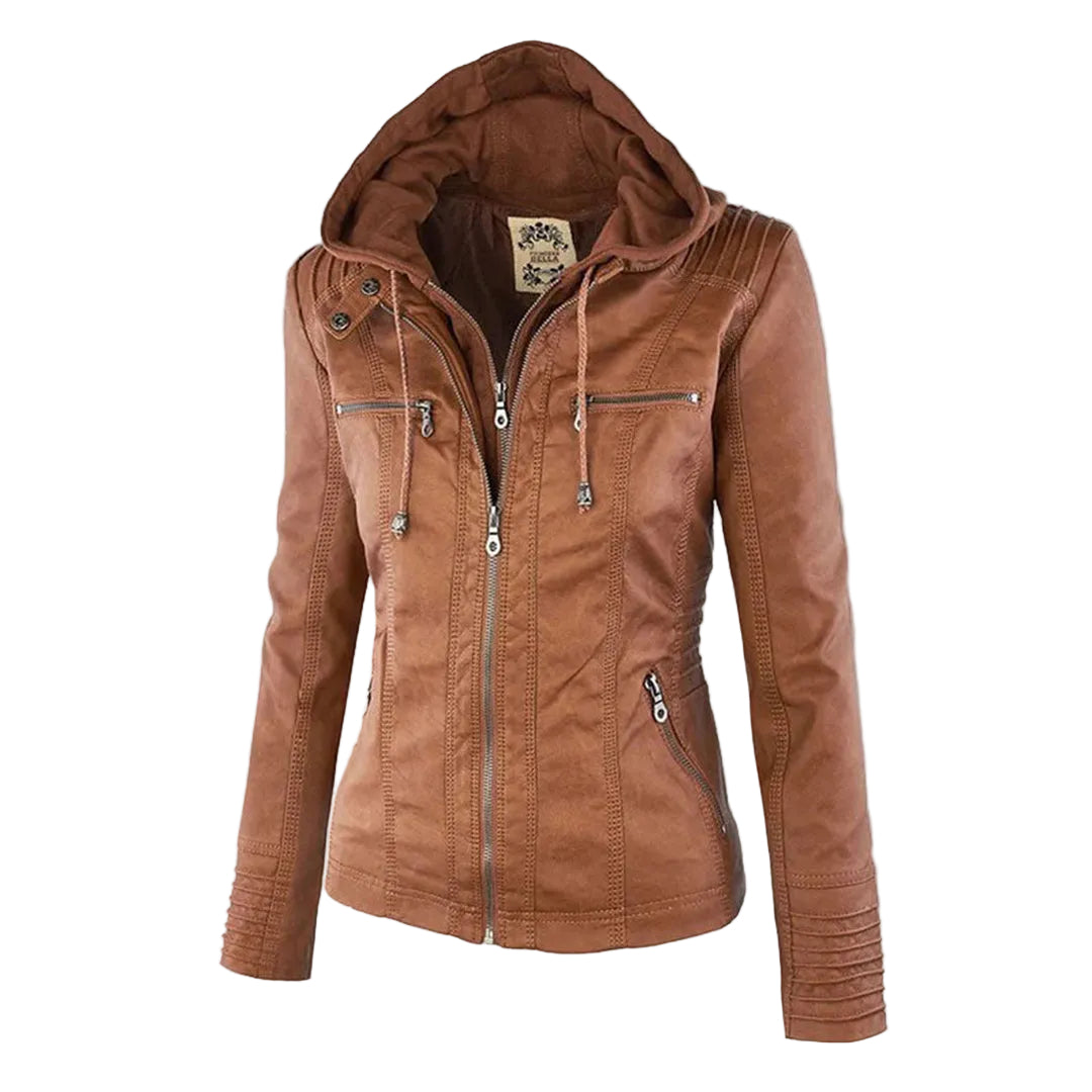 Fitted Biker Jacket with Hood and Structured Stitch Detail