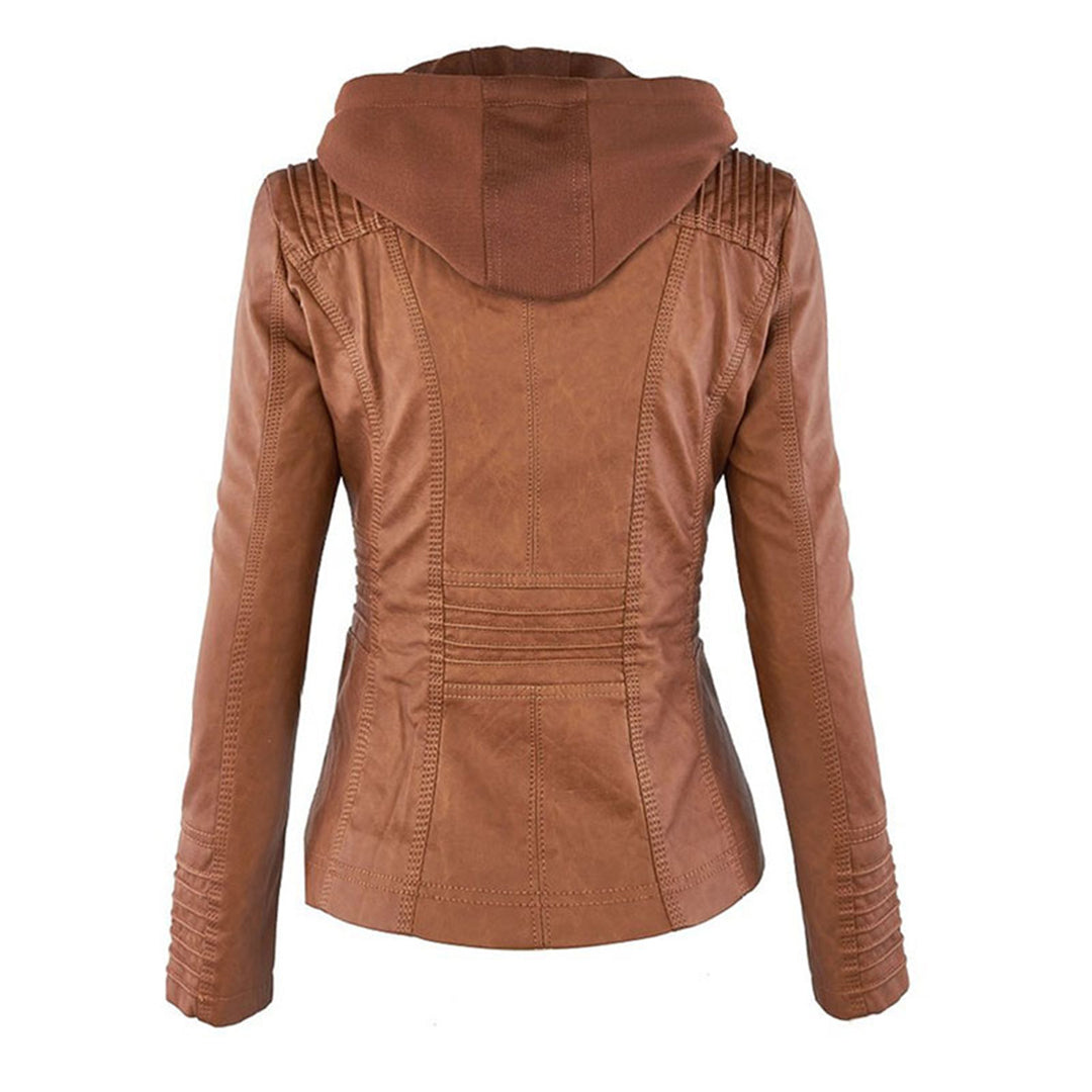 Fitted Biker Jacket with Hood and Structured Stitch Detail