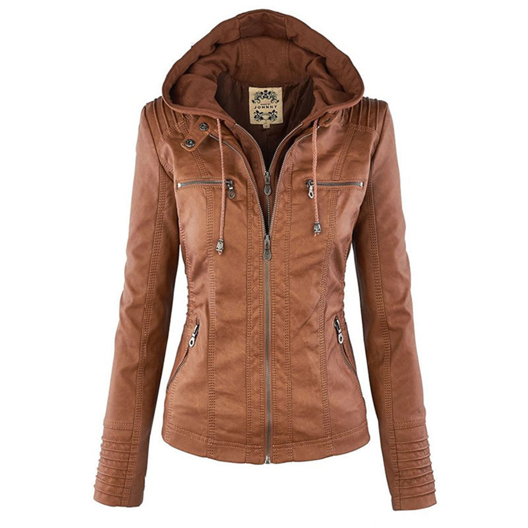 Fitted Biker Jacket with Hood and Structured Stitch Detail