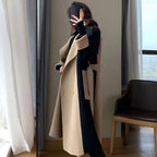 Two Tone Long Coat with Double Breasted Front and Structured Fit
