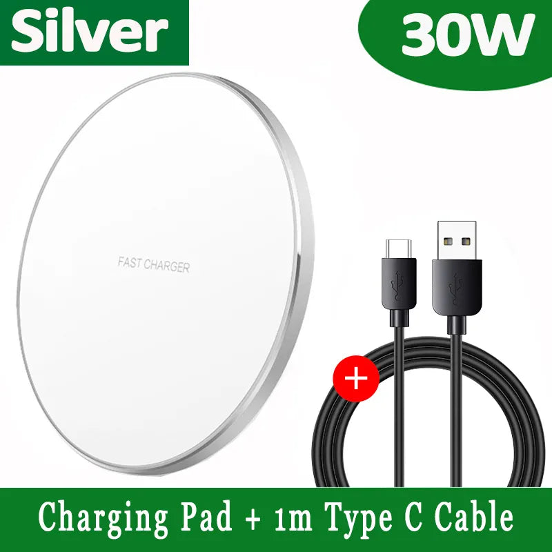 Slim Wireless Charging Pad with USB C Cable and LED Indicator
