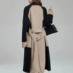 Two Tone Long Coat with Double Breasted Front and Structured Fit
