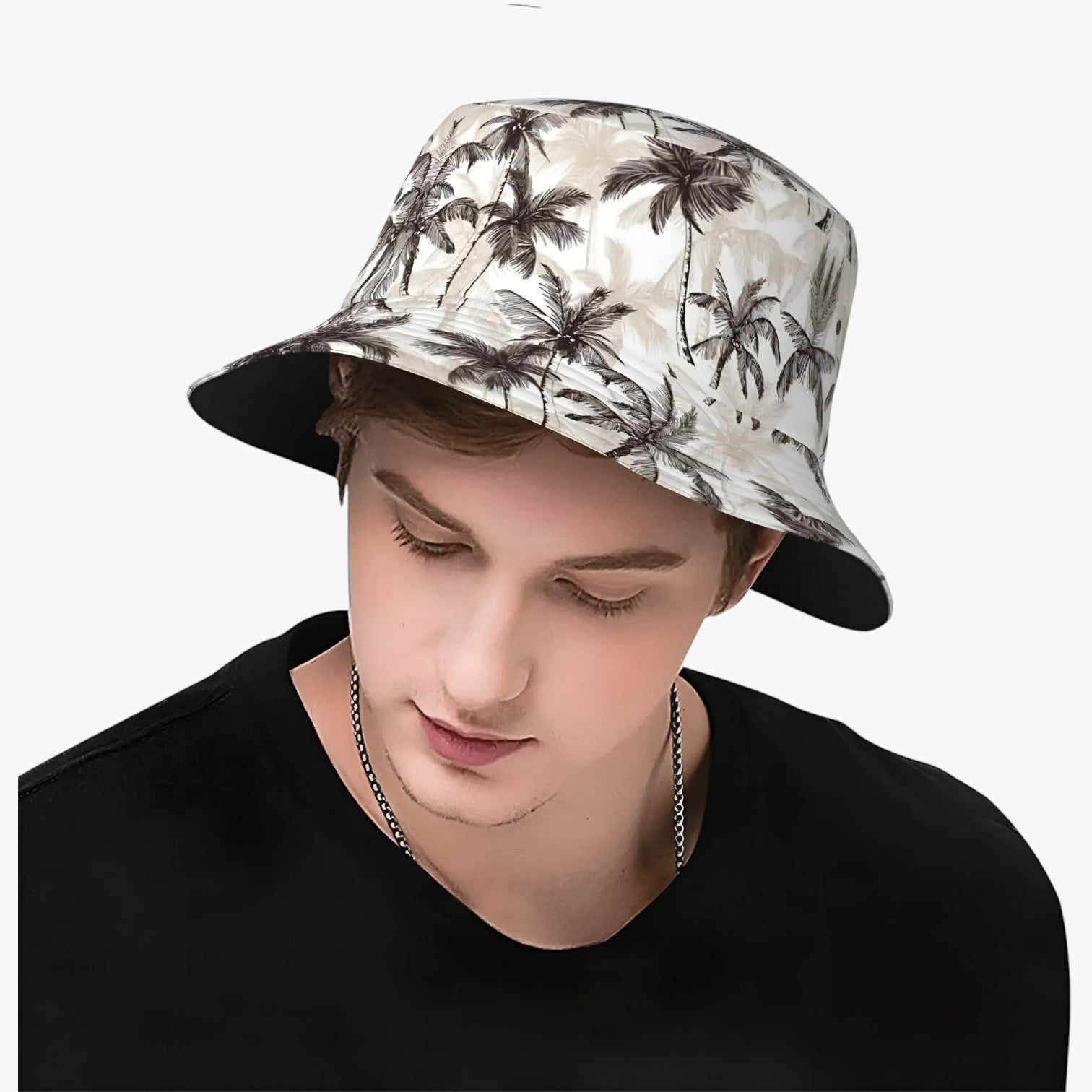 Palm Pattern Bucket Hat with Soft Fit