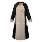 Two Tone Long Coat with Double Breasted Front and Structured Fit