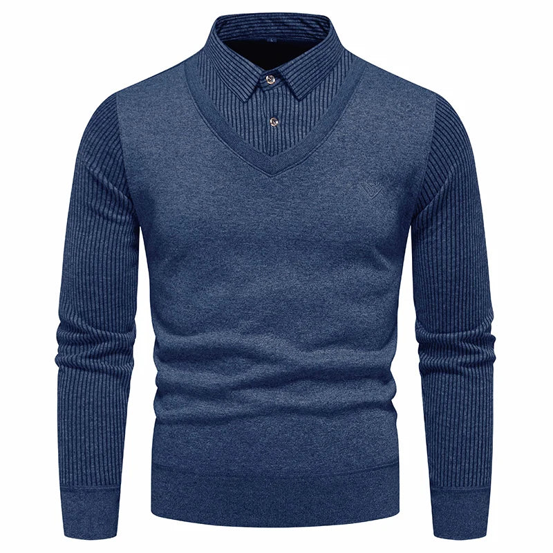 Layered Look Sweater with Built In Collar