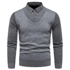 Layered Look Sweater with Built In Collar
