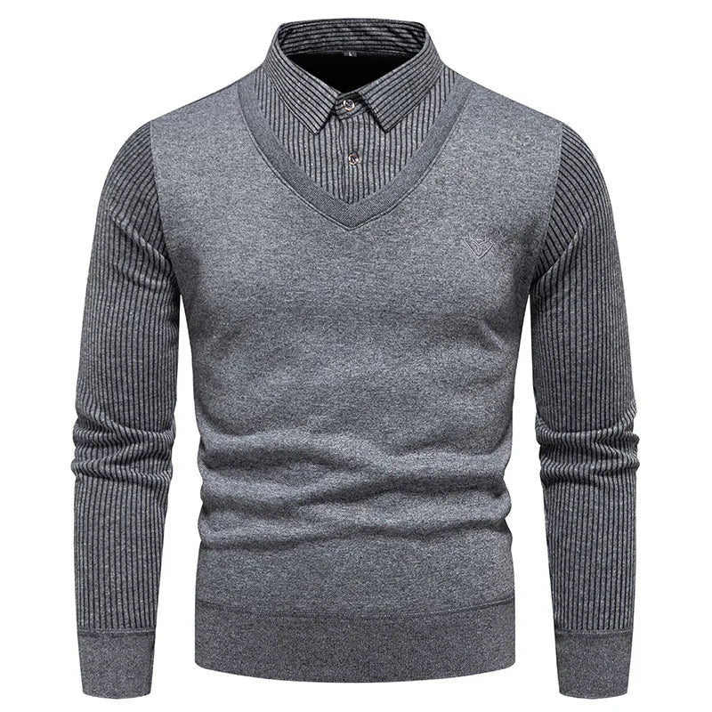 Layered Look Sweater with Built In Collar