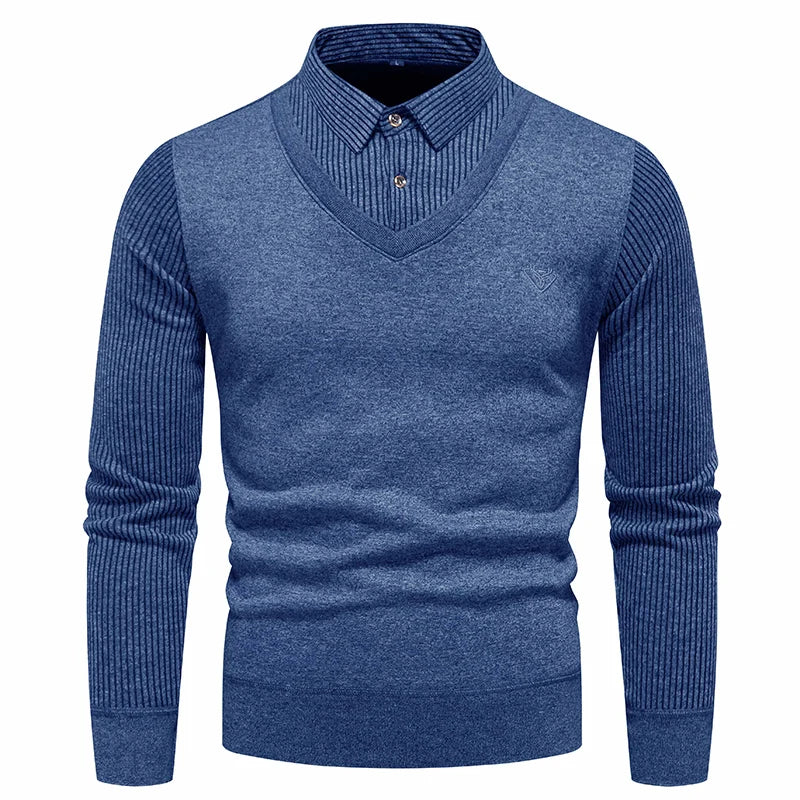 Layered Look Sweater with Built In Collar