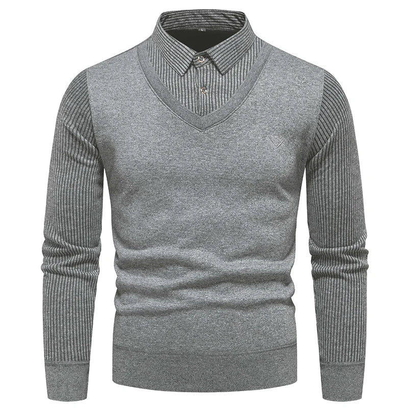 Layered Look Sweater with Built In Collar
