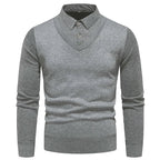Layered Look Sweater with Built In Collar
