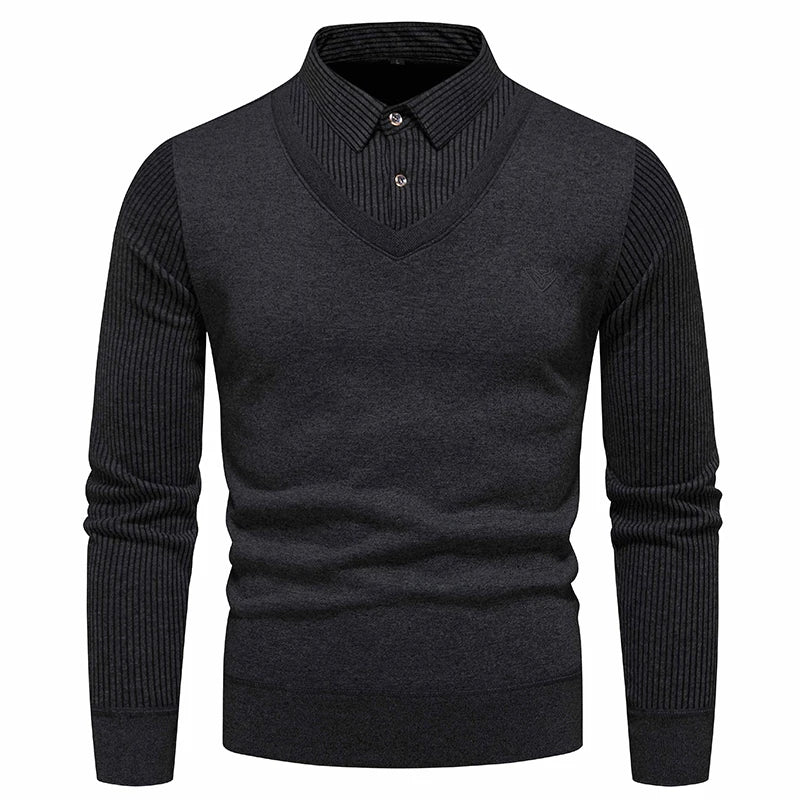 Layered Look Sweater with Built In Collar
