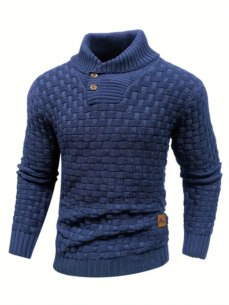 Textured Knit Sweater with Button Collar and Structured Design