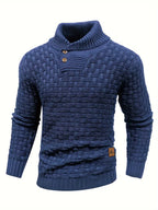 Textured Knit Sweater with Button Collar and Structured Design