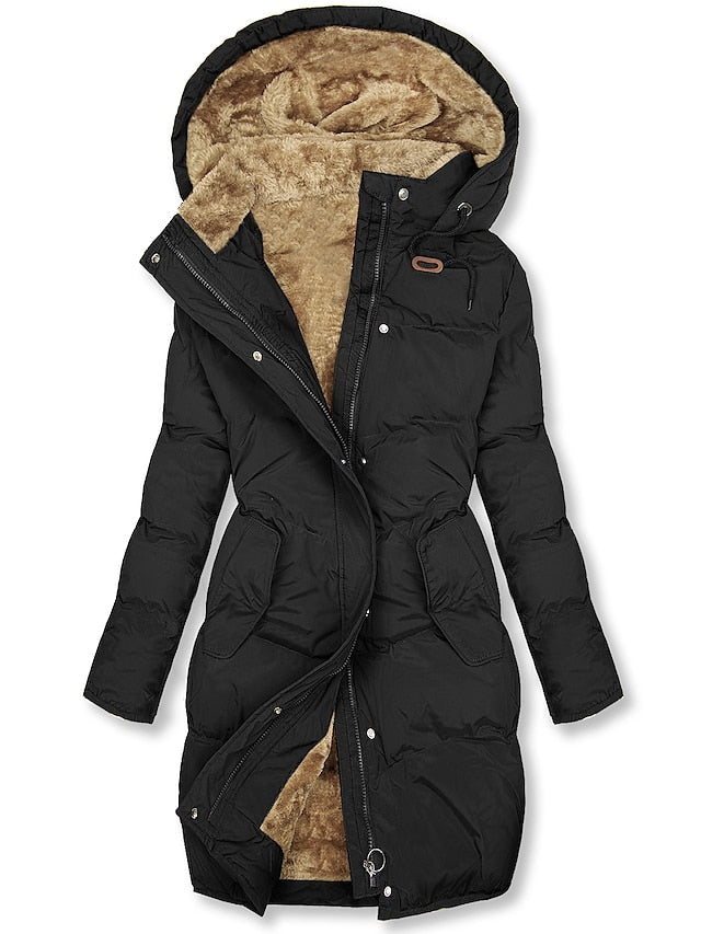 Long Quilted Winter Coat with Hood and Soft Inner Lining