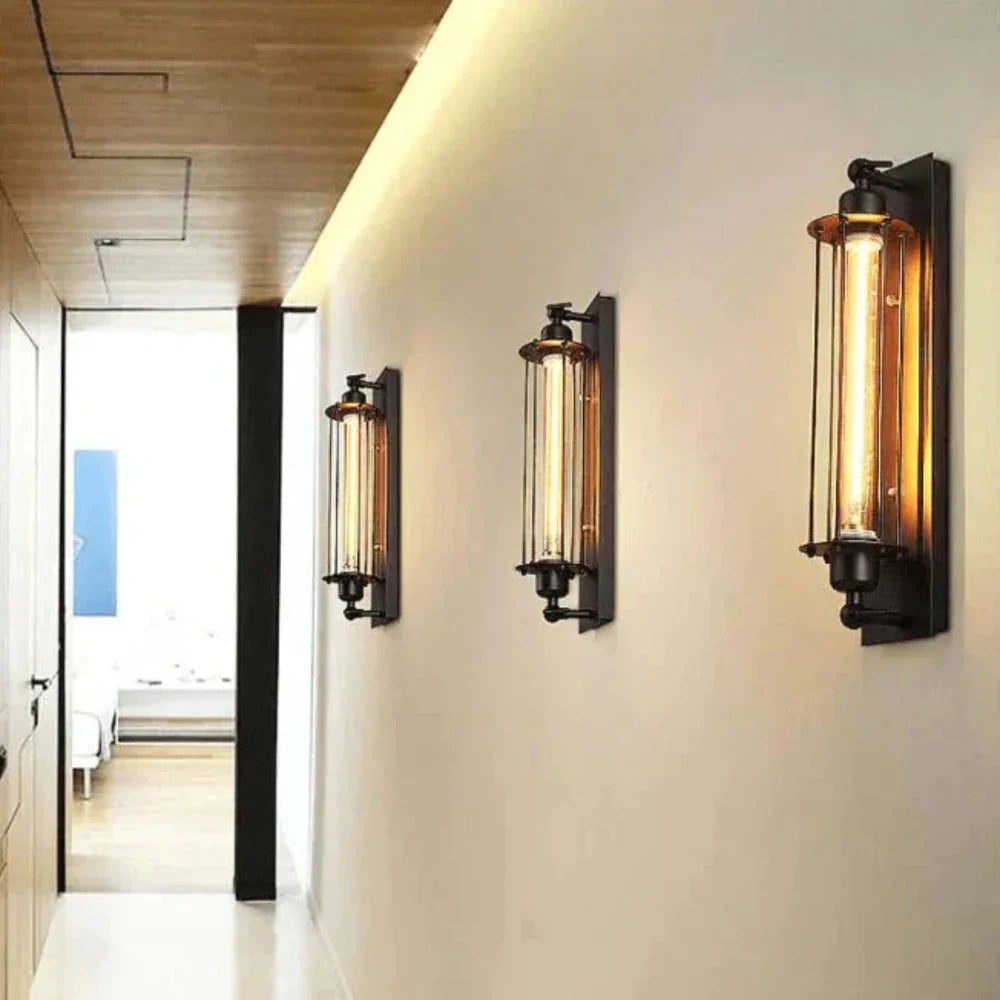 Vintage Tube Wall Light with Metal Frame
