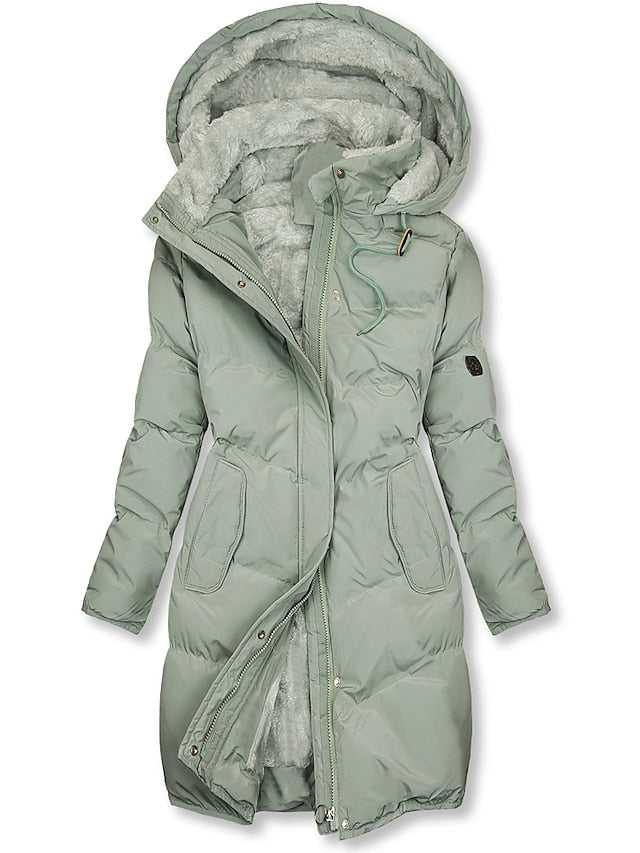 Long Quilted Winter Coat with Hood and Soft Inner Lining