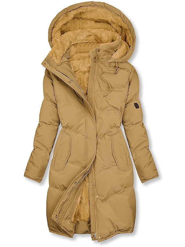 Long Quilted Winter Coat with Hood and Soft Inner Lining