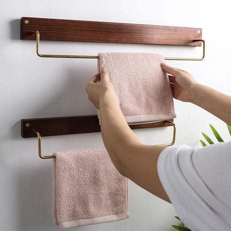 Natural Wood Towel Holder for Bathroom & Kitchen Organization