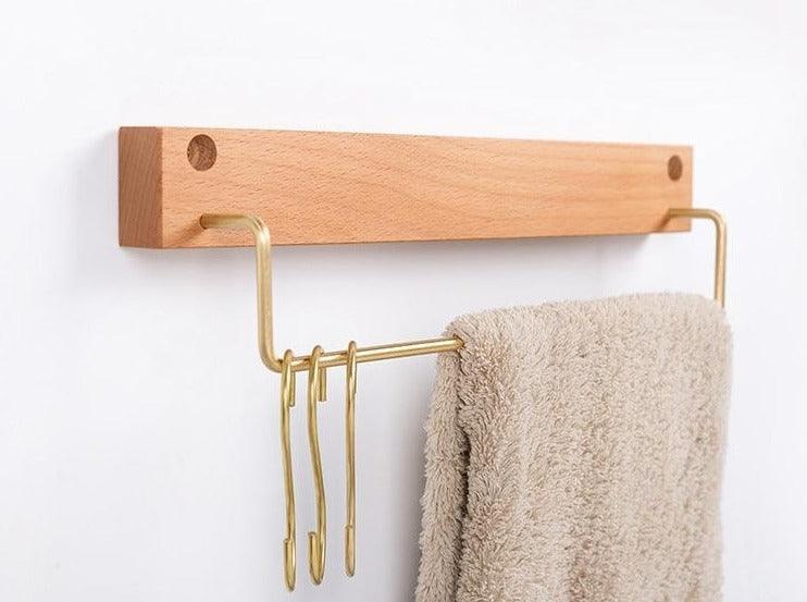 Natural Wood Towel Holder for Bathroom & Kitchen Organization