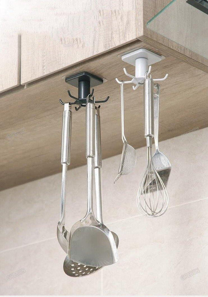 Under-Counter Rotating Kitchen Utensil Storage Organizer 6 Hooks