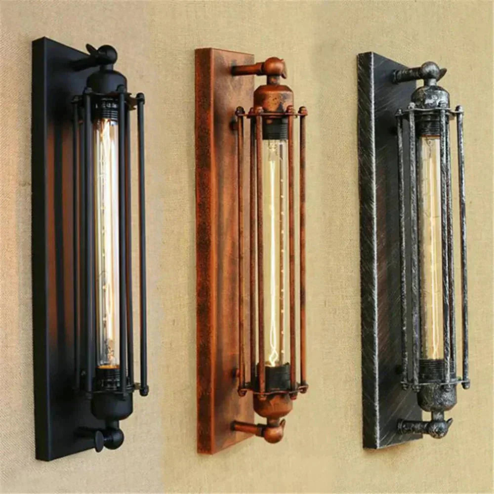 Vintage Tube Wall Light with Metal Frame