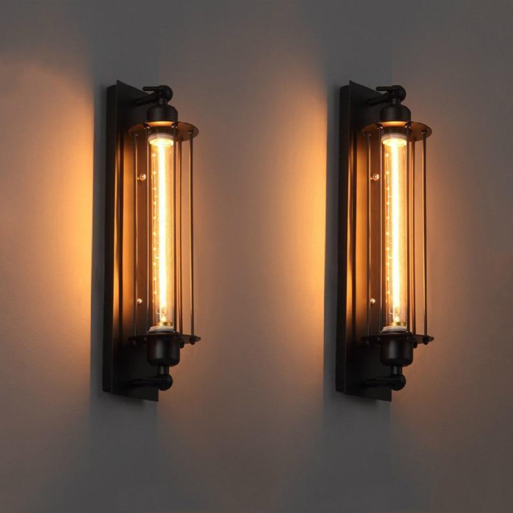 Vintage Tube Wall Light with Metal Frame