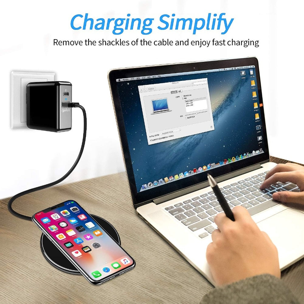 Slim Wireless Charging Pad with USB C Cable and LED Indicator